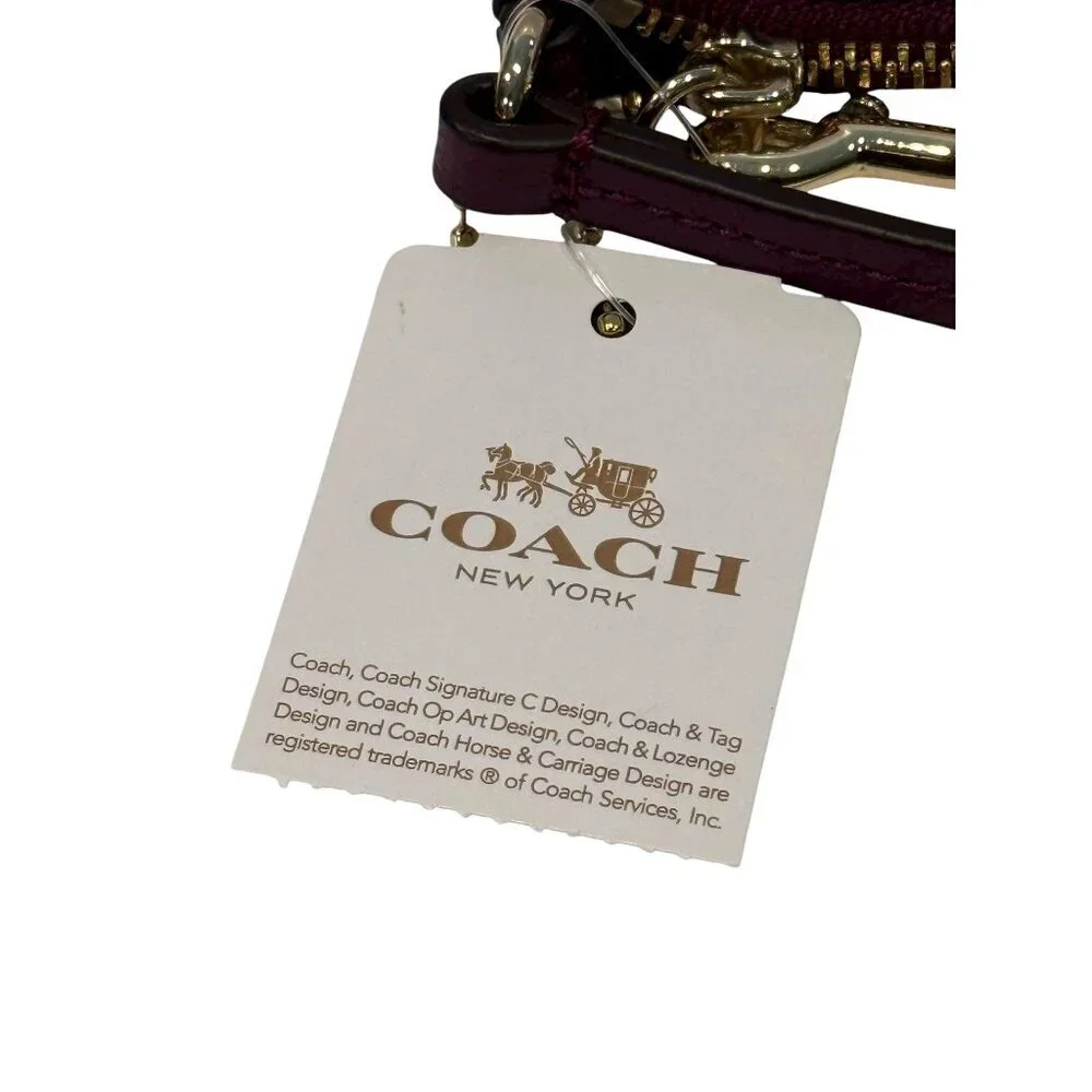 Coach Women's Plum Pebble Leather Wristlet Bag Gold Logo Strap NWT